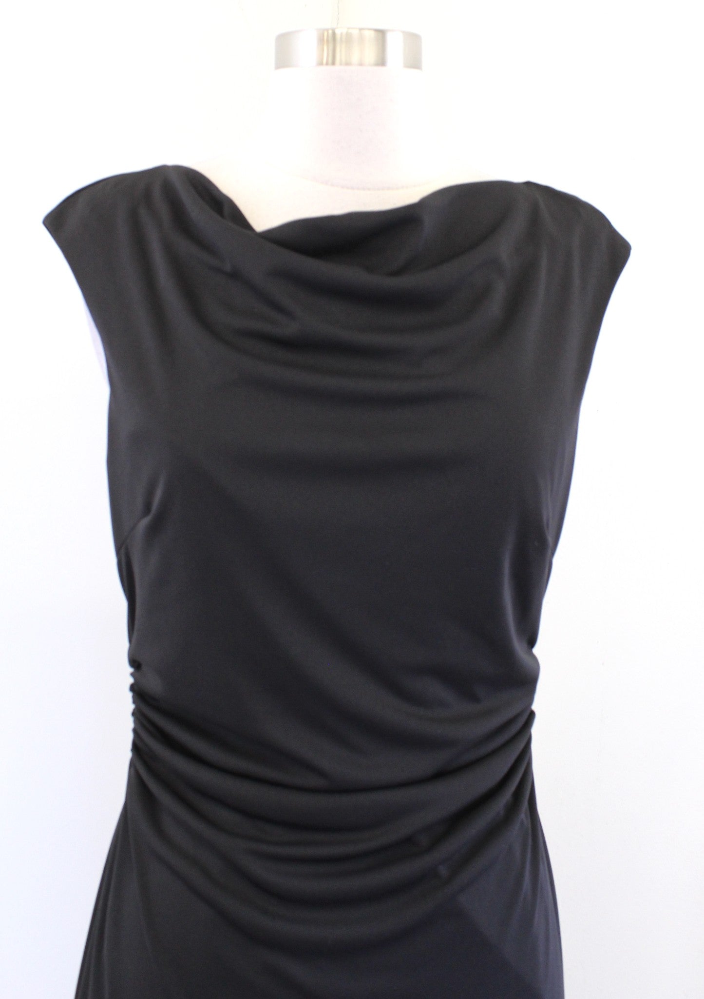 David Meister Womens Solid Black Draped Neck Ruched Sheath Dress Size 8 Lbd