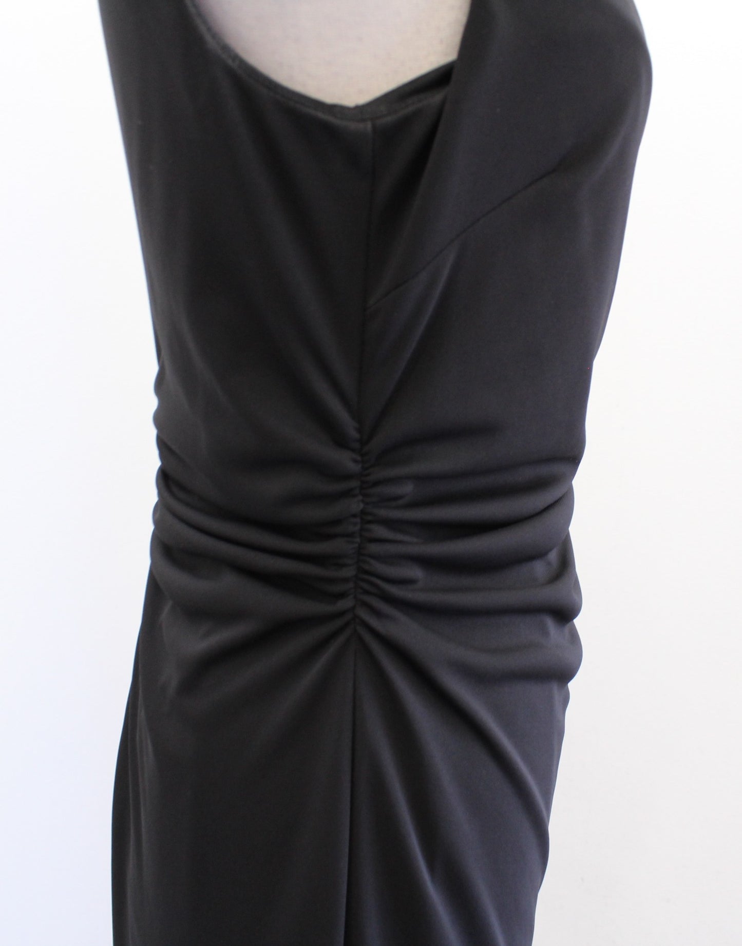 David Meister Womens Solid Black Draped Neck Ruched Sheath Dress Size 8 Lbd