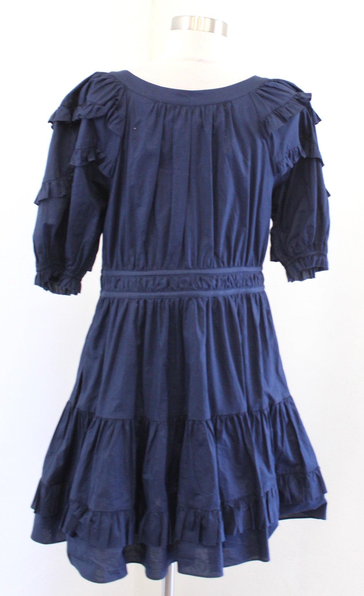 Anna Cate Navy Blue Ruffle Fit and Flare Mini Dress Size M Scoop Neck