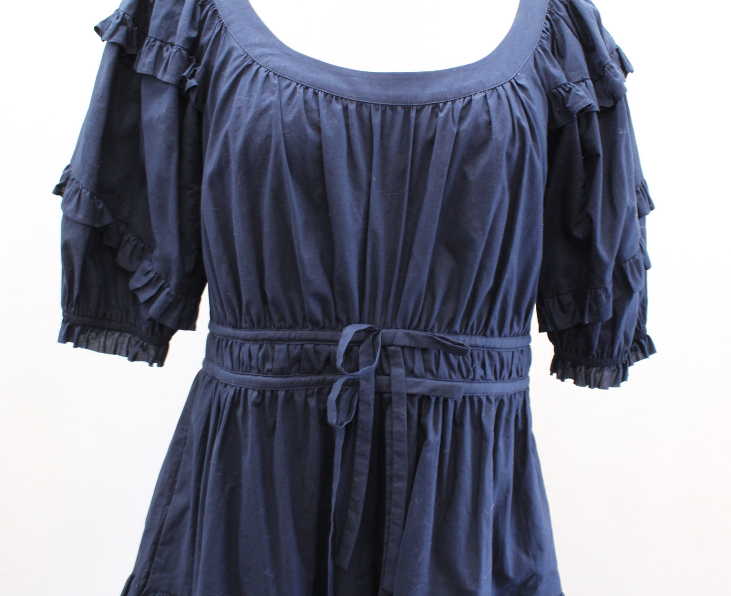 Anna Cate Navy Blue Ruffle Fit and Flare Mini Dress Size M Scoop Neck