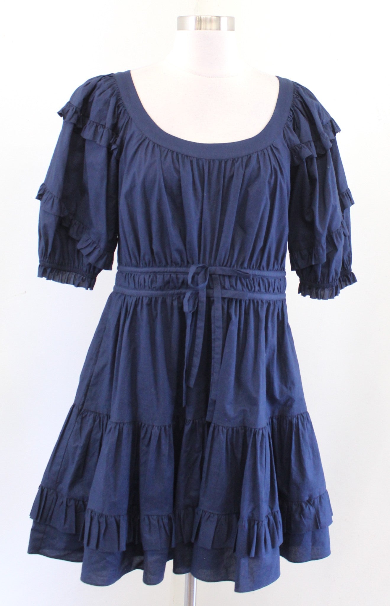 Anna Cate Navy Blue Ruffle Fit and Flare Mini Dress Size M Scoop Neck
