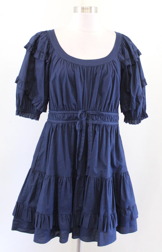 Anna Cate Navy Blue Ruffle Fit and Flare Mini Dress Size M Scoop Neck