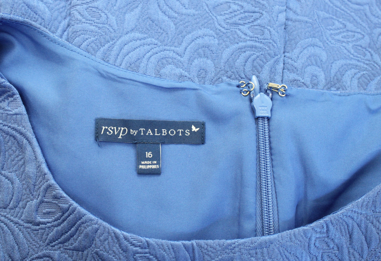 Talbots RSVP Blue Floral Matelasse Scalloped Hem Sheath Dress Size 16 Sleeveless