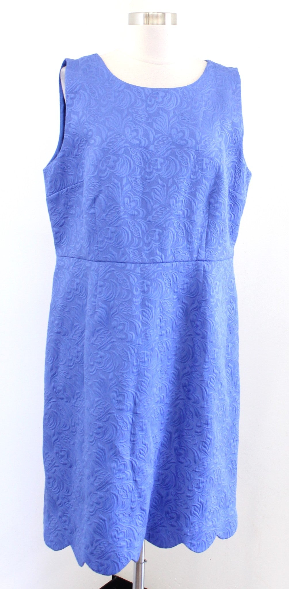 Talbots RSVP Blue Floral Matelasse Scalloped Hem Sheath Dress Size 16 Sleeveless