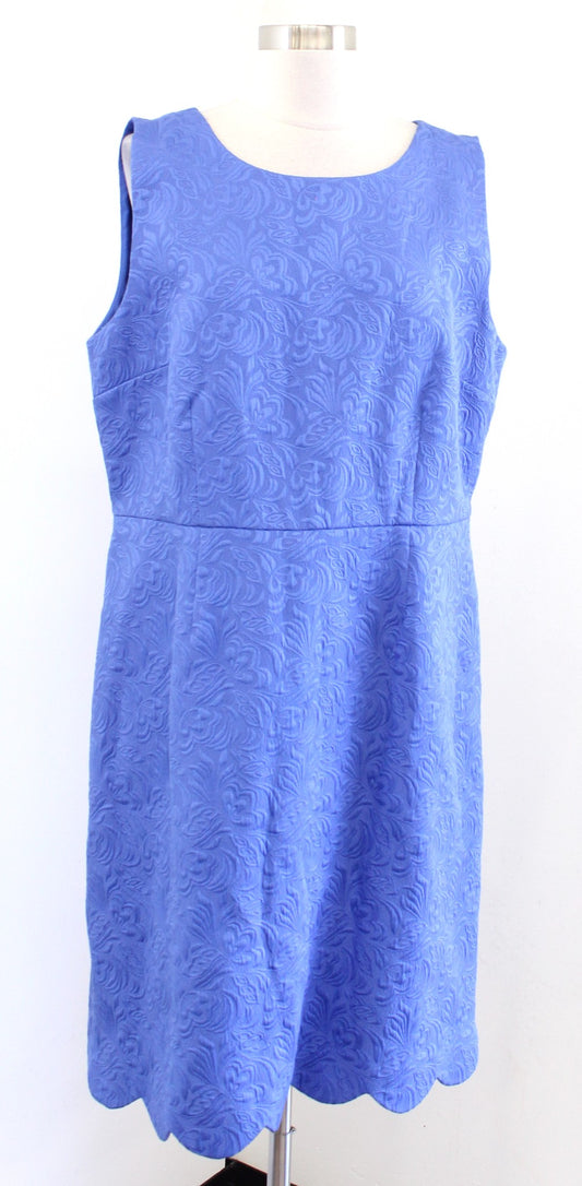 Talbots RSVP Blue Floral Matelasse Scalloped Hem Sheath Dress Size 16 Sleeveless