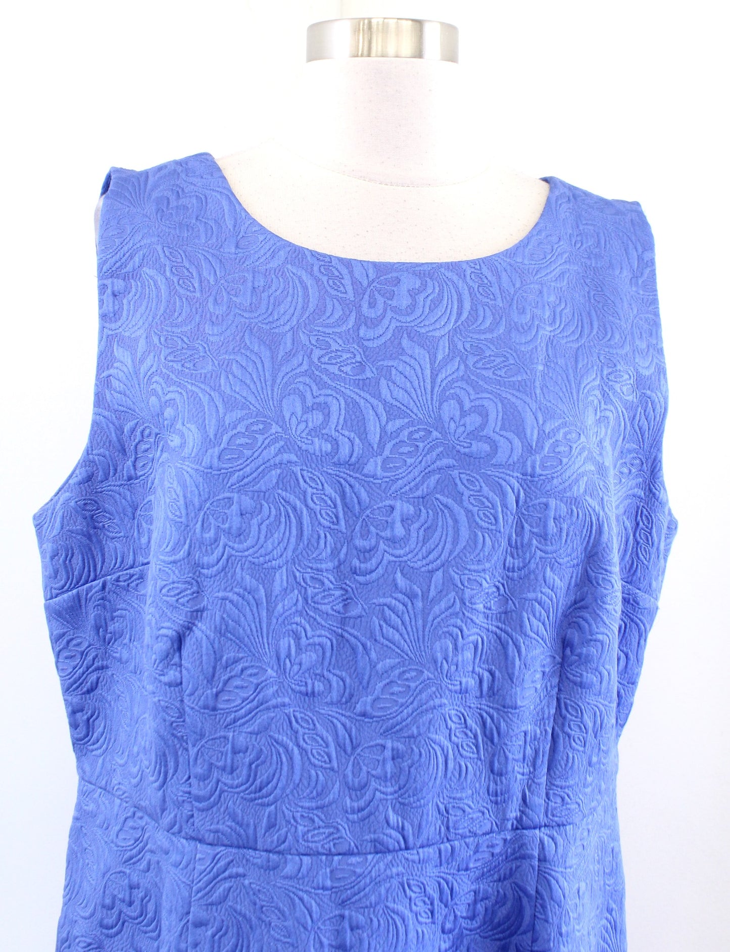Talbots RSVP Blue Floral Matelasse Scalloped Hem Sheath Dress Size 16 Sleeveless