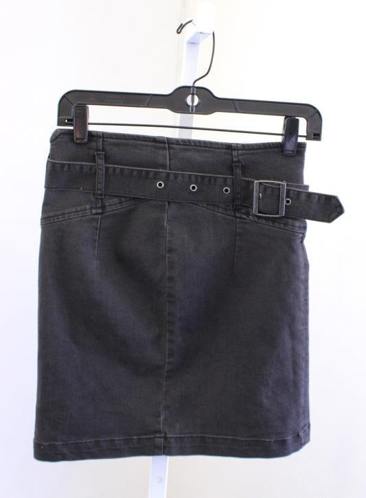 NWT Free People Livin it Up Worn Black Denim Pencil Skirt Size 2 Belted