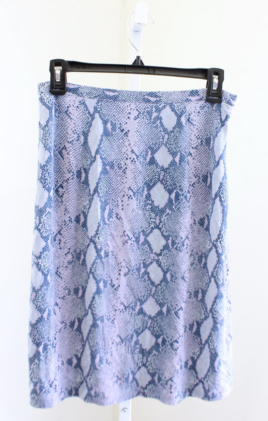 Diane Von Furstenberg Blue Lilac Snakeskin Print Silk Jersey Knit Skirt Size 8