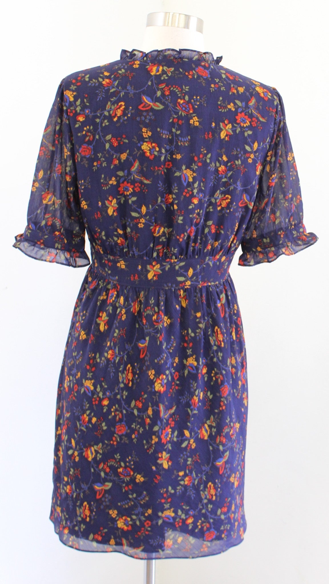 Madewell Navy Blue Freesia Climbing Vine Floral Print Dress Size 2 Ruffle V Neck