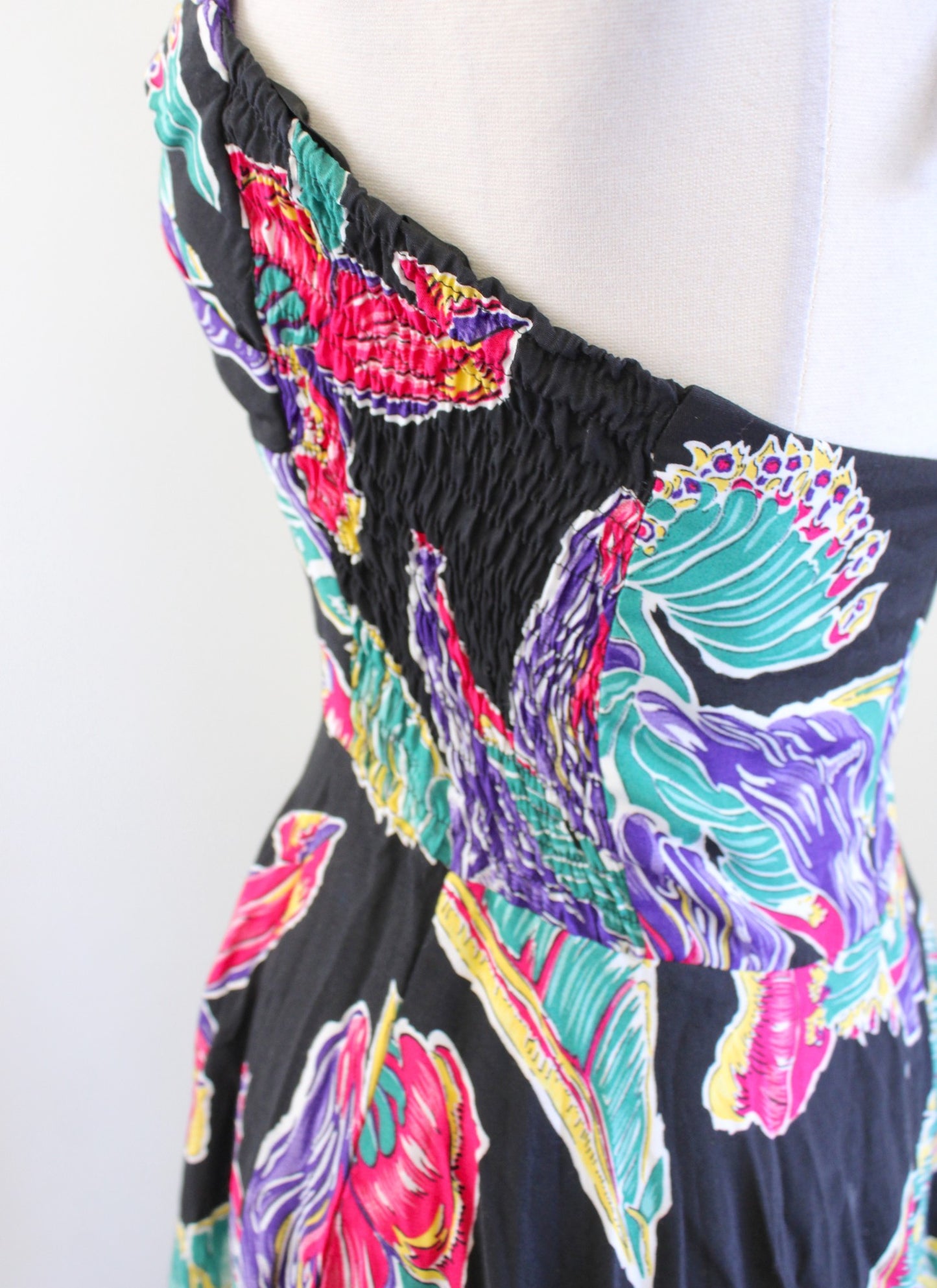 Trashy Diva Black Colorful Tropical Leaf Floral Halter Fit and Flare Dress Sz XS