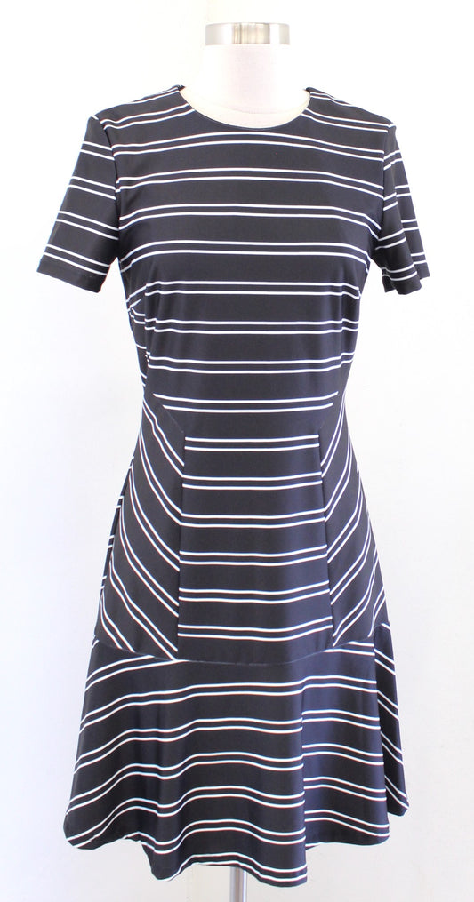 NWT Hutch Stitch Fix Black White Striped Short Sleeve Flounce Hem Dress Size S