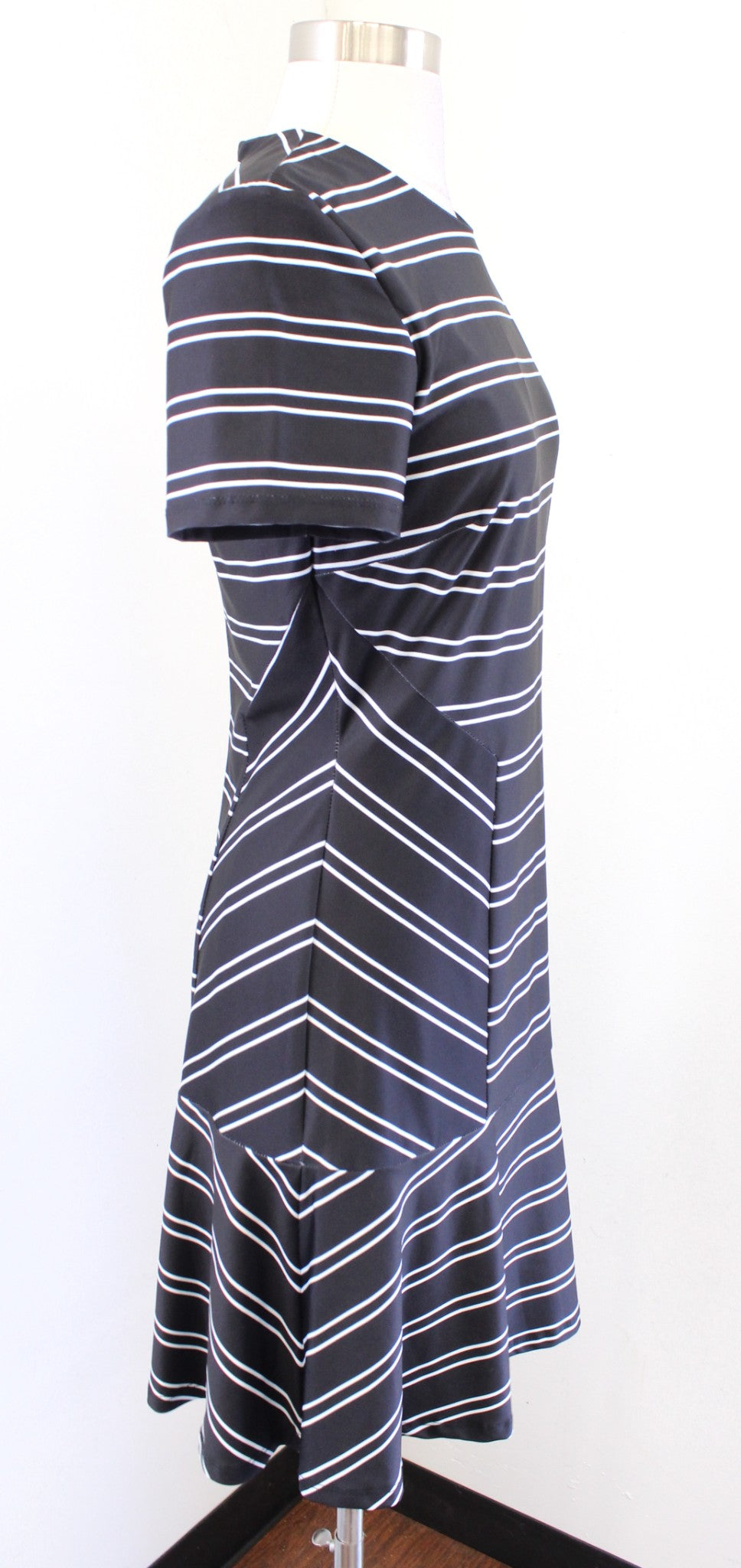 NWT Hutch Stitch Fix Black White Striped Short Sleeve Flounce Hem Dress Size S