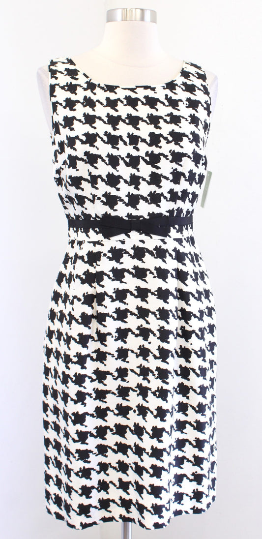 NWT $395 Kate Spade Lola Ivory Black Houndstooth Print Silk Sheath Dress Size 4