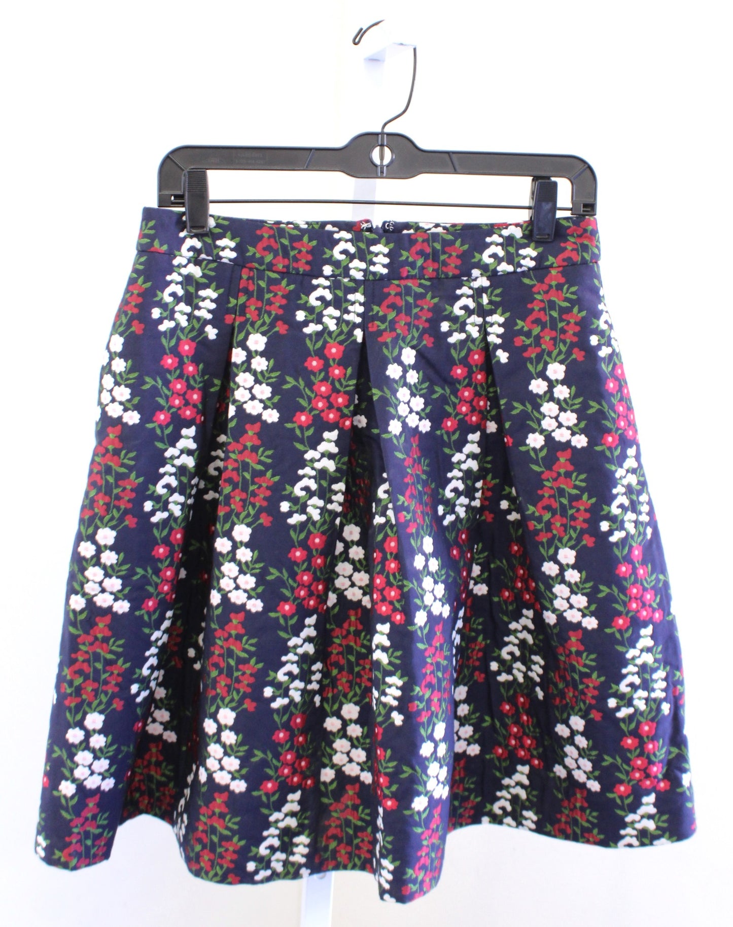 Brooks Brothers Navy Blue Floral Jacquard Pleated A Line Skirt Size 4 Red Green