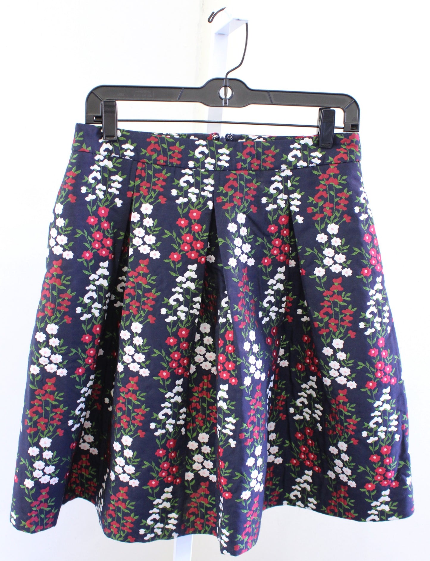 Brooks Brothers Navy Blue Floral Jacquard Pleated A Line Skirt Size 4 Red Green