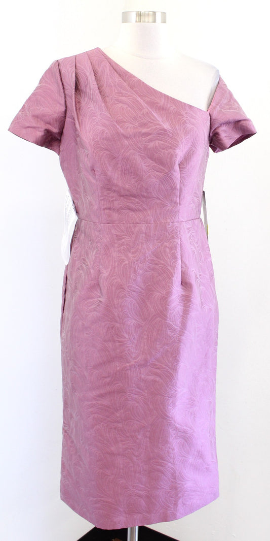 NWT Kay Unger Caitlyn Asymmetric Neckline Heather Rose Jacquard Dress Cocktail 6