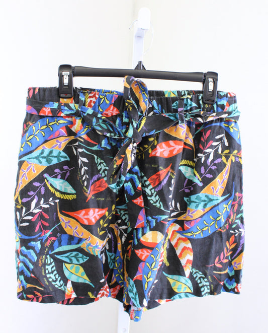 Johnny Was Antun Easy Shorts Black Colorful Linen Tie Waist Shorts Size M Floral