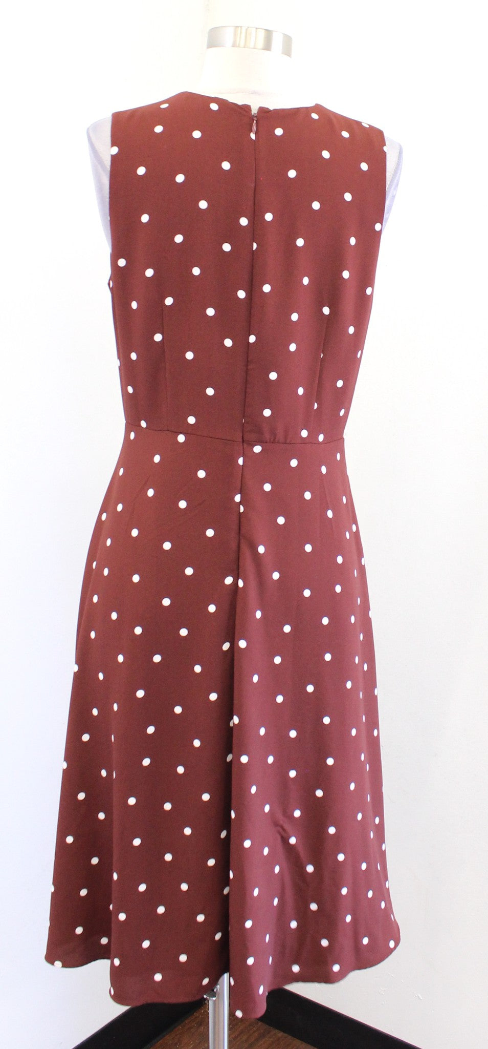 Ann Taylor Cognac Brown White Polka Dot Ruffle Faux Wrap V Neck Dress Size 6