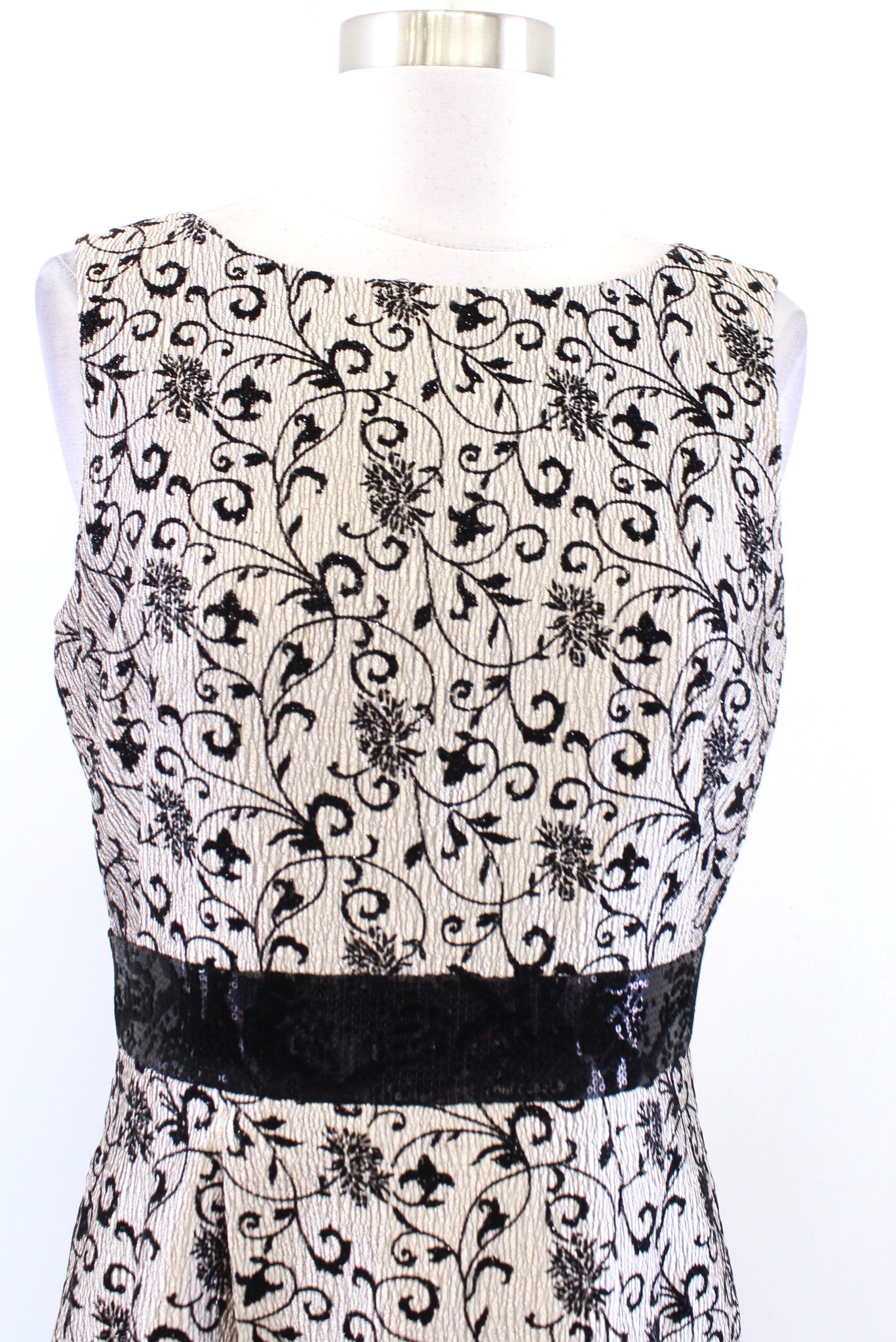 Tahari ASL Levine Gold Black Velvet Floral Metallic Sequin Sheath Dress Size 6