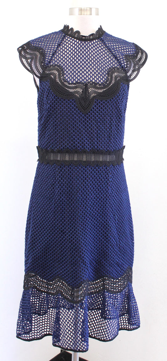 Saylor Free People Navy Blue Black Lace Ruffle Open Back Dress Size L Cocktail