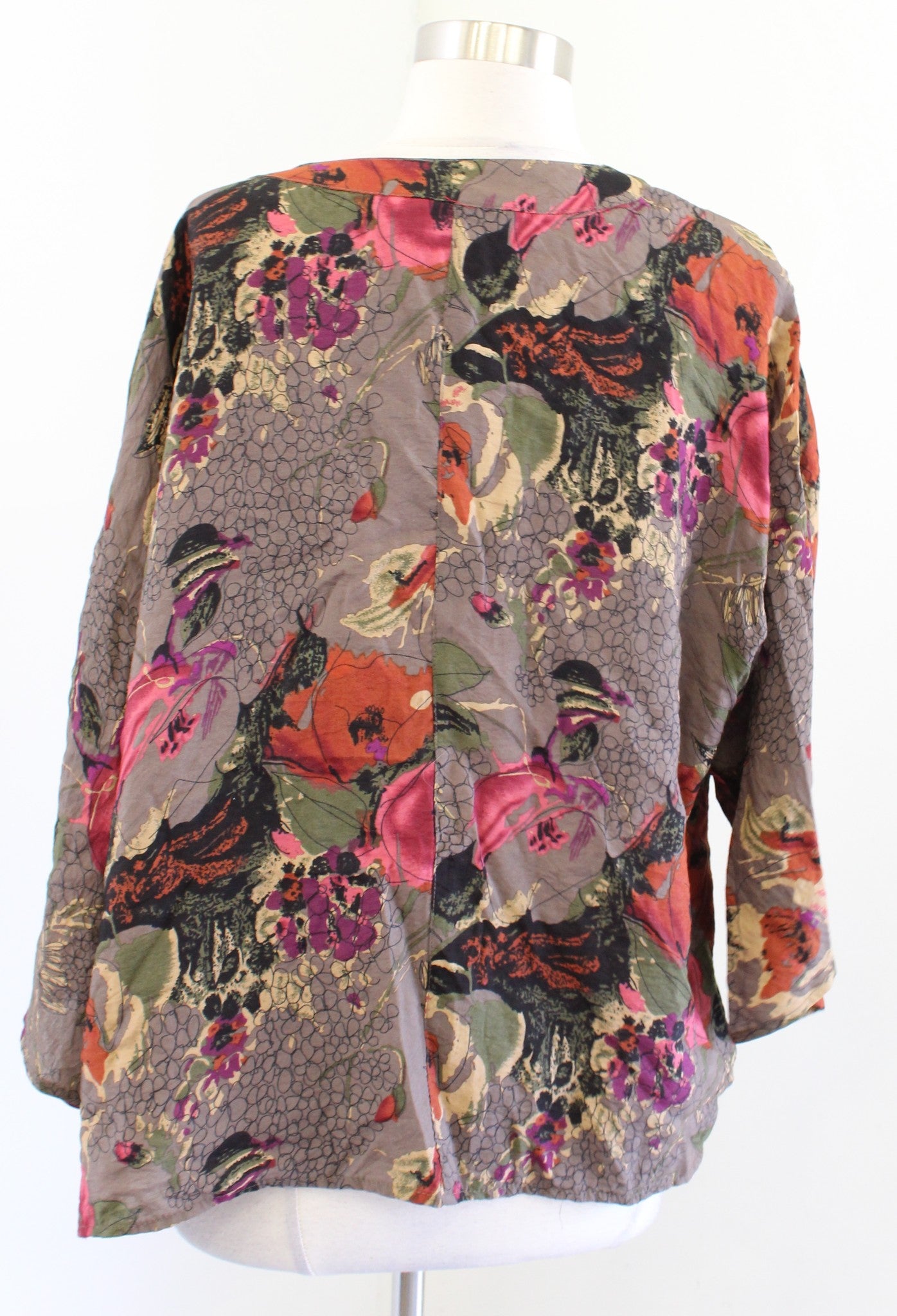 Soft Surroundings Brown Multi Color Floral Print Lace Cutout Kimono Topper Sz XS