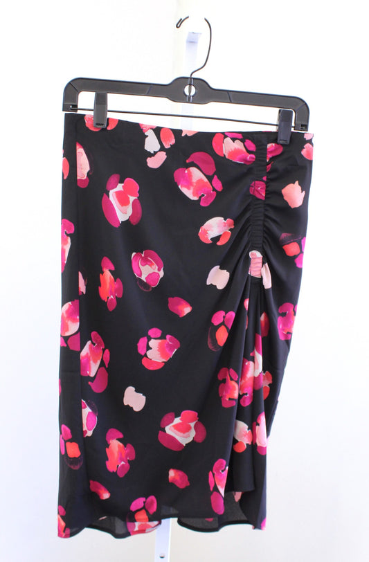 NWT Cabi Petal Skirt Black Pink Red Floral Ruched Skirt Size S 5513