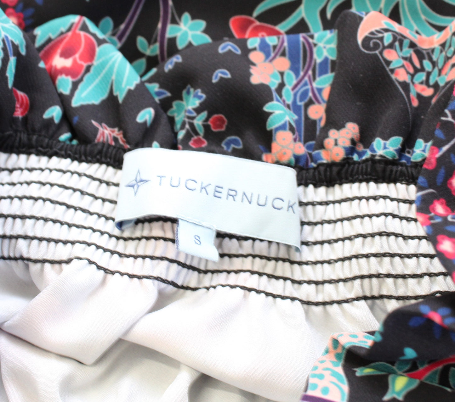 Tuckernuck Marguerite Black Midnight Garden Floral Bird Print Off Shoulder Top S