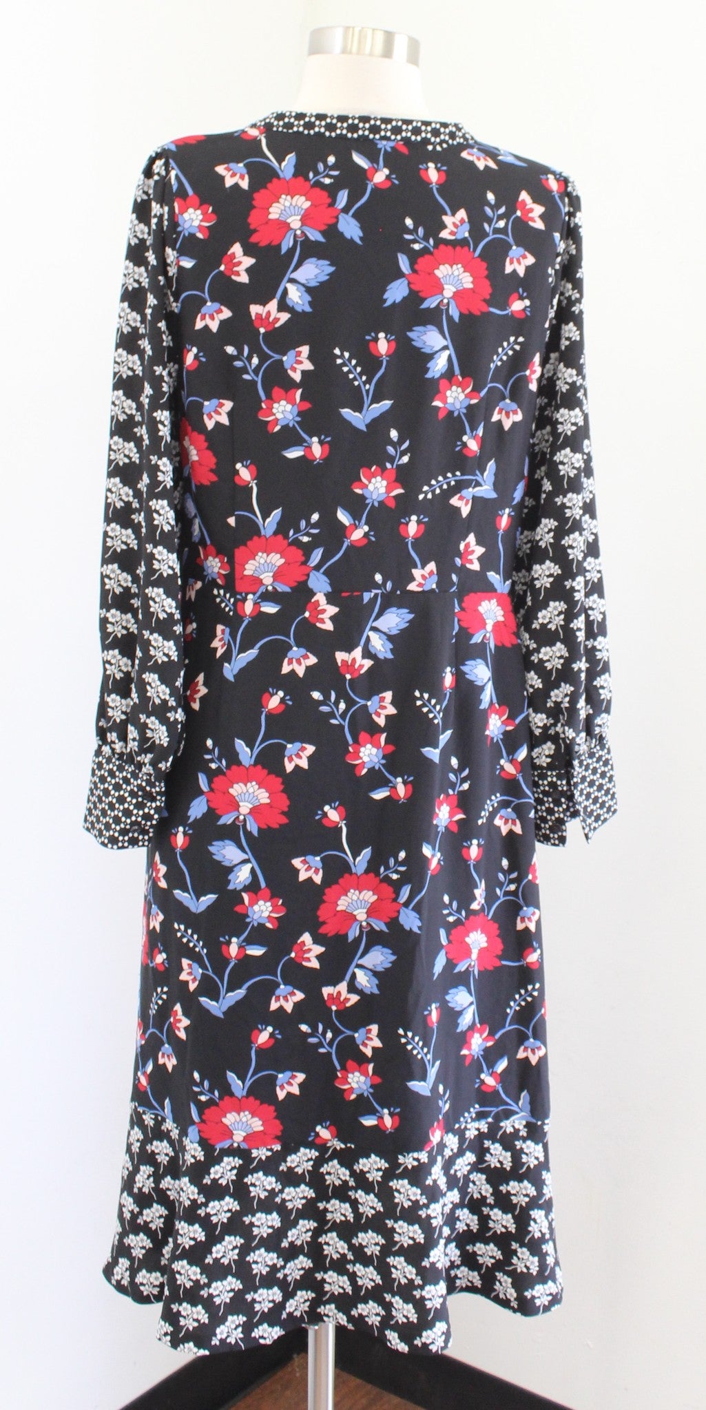Talbots Black Mixed Floral Print Crepe Flounce Hem Midi Dress Size 10P Casual