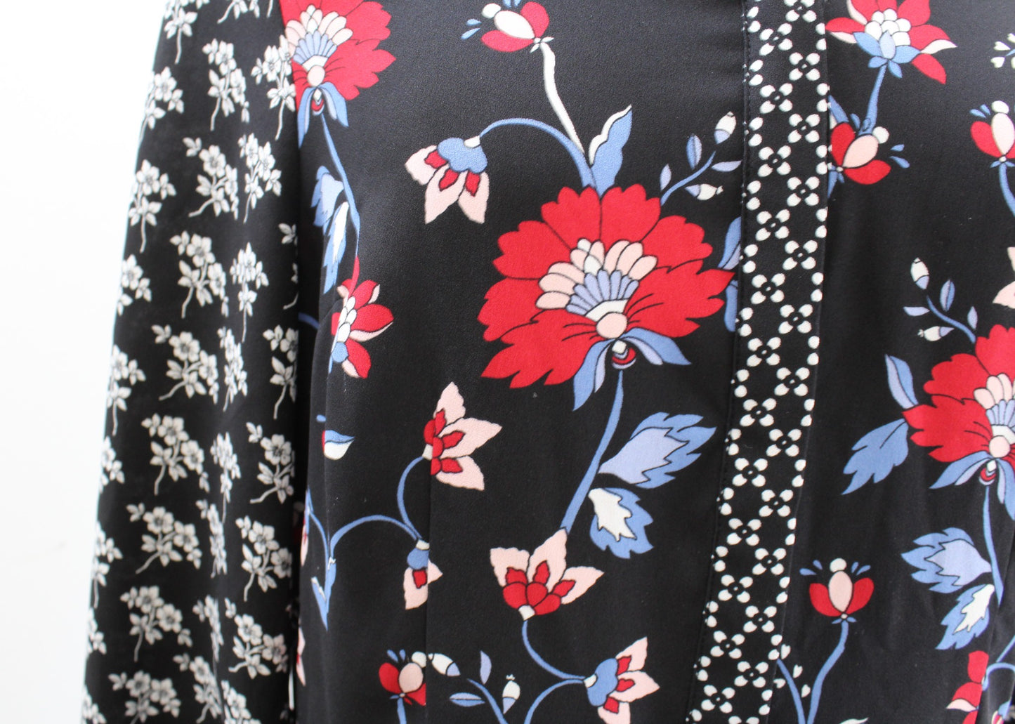Talbots Black Mixed Floral Print Crepe Flounce Hem Midi Dress Size 10P Casual