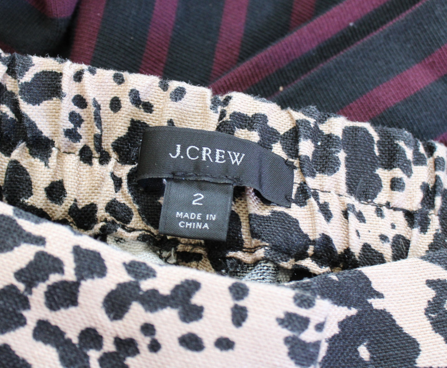 J Crew Leopard Print Linen Blend High Rise Cropped Peyton Pants Size 2 Pink Trim