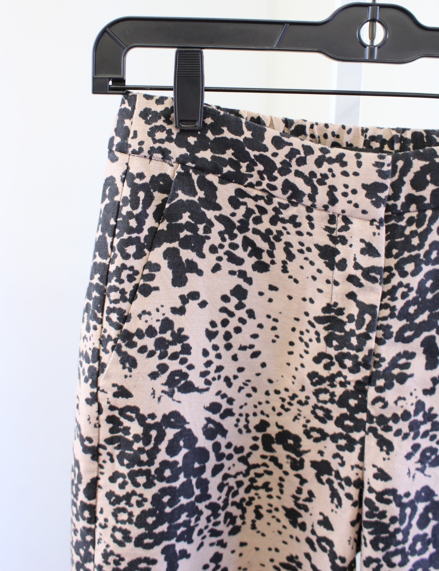 J Crew Leopard Print Linen Blend High Rise Cropped Peyton Pants Size 2 Pink Trim