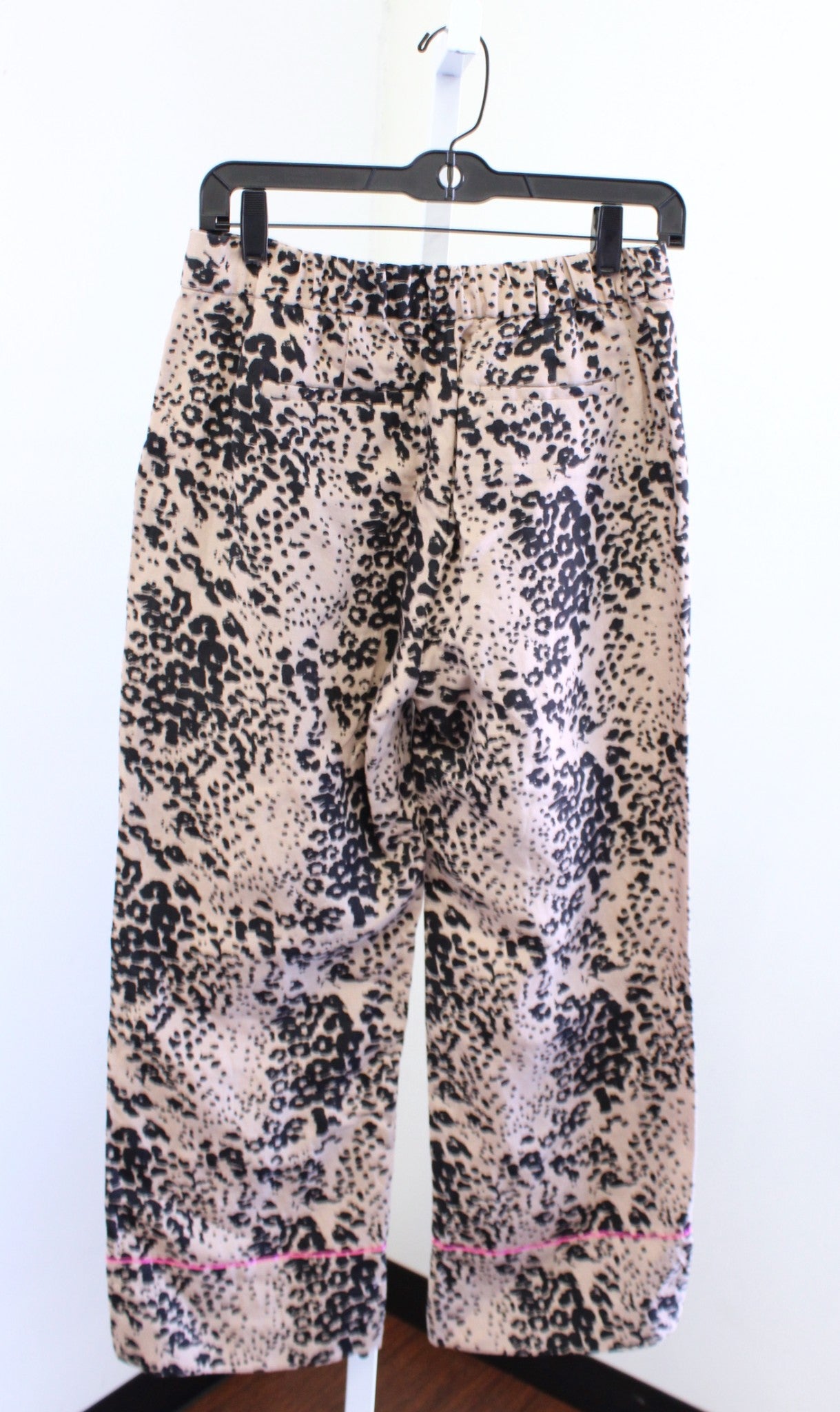 J Crew Leopard Print Linen Blend High Rise Cropped Peyton Pants Size 2 Pink Trim