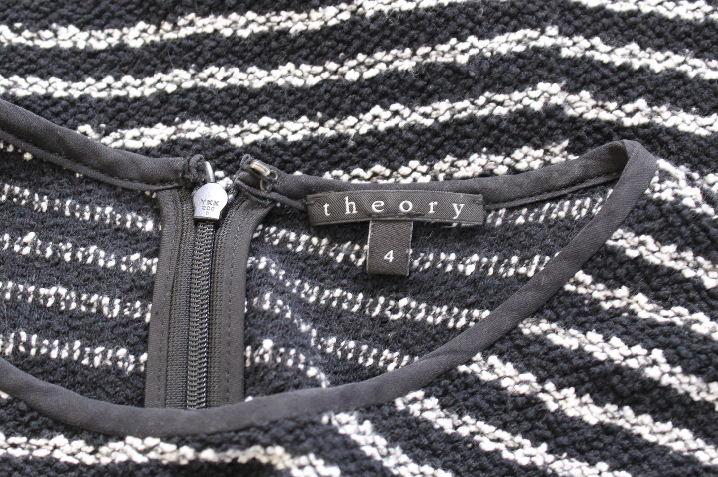 Theory Nikay Purposeful Stripe Knit Flounce Hem Dress Size 4 Black White
