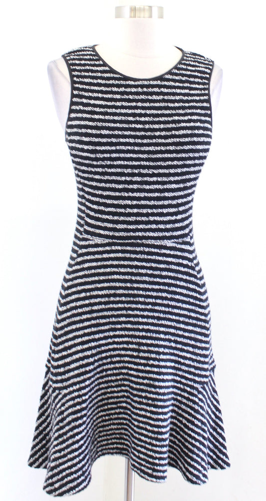 Theory Nikay Purposeful Stripe Knit Flounce Hem Dress Size 4 Black White