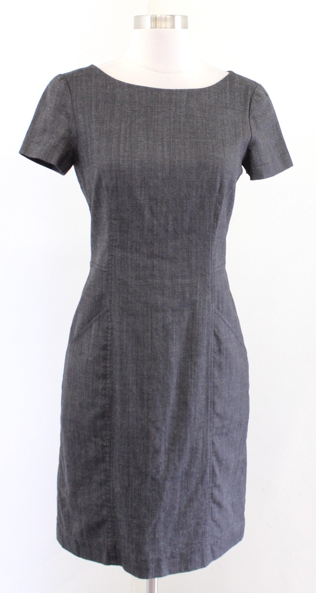Theory Nuriana Raetia Dark Gray Wool Blend Sheath Dress Size 6 Short Sleeve