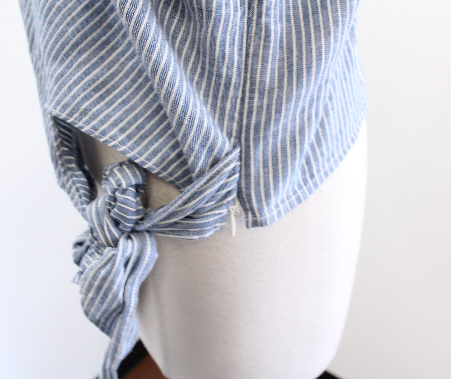 NWT Free People Get Down Blue Striped One Shoulder Tie Top Blouse Linen Size 10