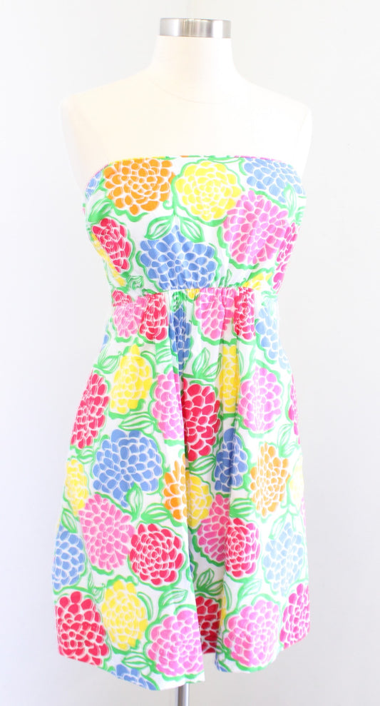 Lilly Pulitzer Wyatt Floral Strapless Dress Minnie Zinny Size 4 Flare Green