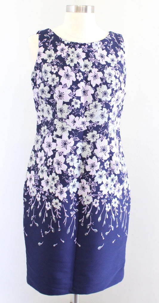 Talbots Navy Blue Lilac Falling Floral Print Sheath Dress Size 6P Cocktail
