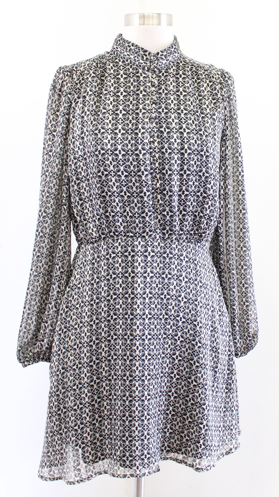 NWT Lost + Wander Stitch Fix Black Beige Metallic Mini Shirt Dress Geometric M