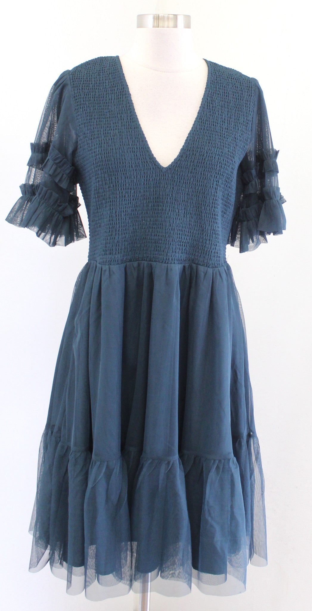 Boden Womens Smocked Tulle Party Dress in Seaweed Green Size 8L 8 Long Cocktail