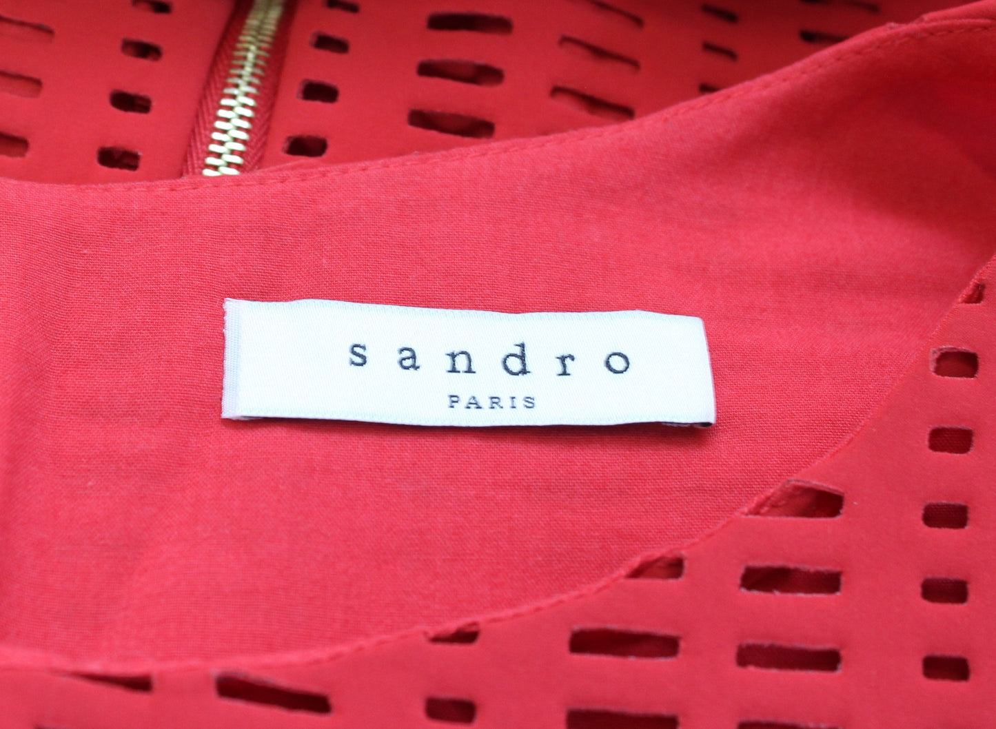 Sandro Paris Red Eyelet Perforated Flounce Hem Sheath Dress Size 2 Cocktail