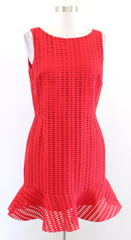 Sandro Paris Red Eyelet Perforated Flounce Hem Sheath Dress Size 2 Cocktail