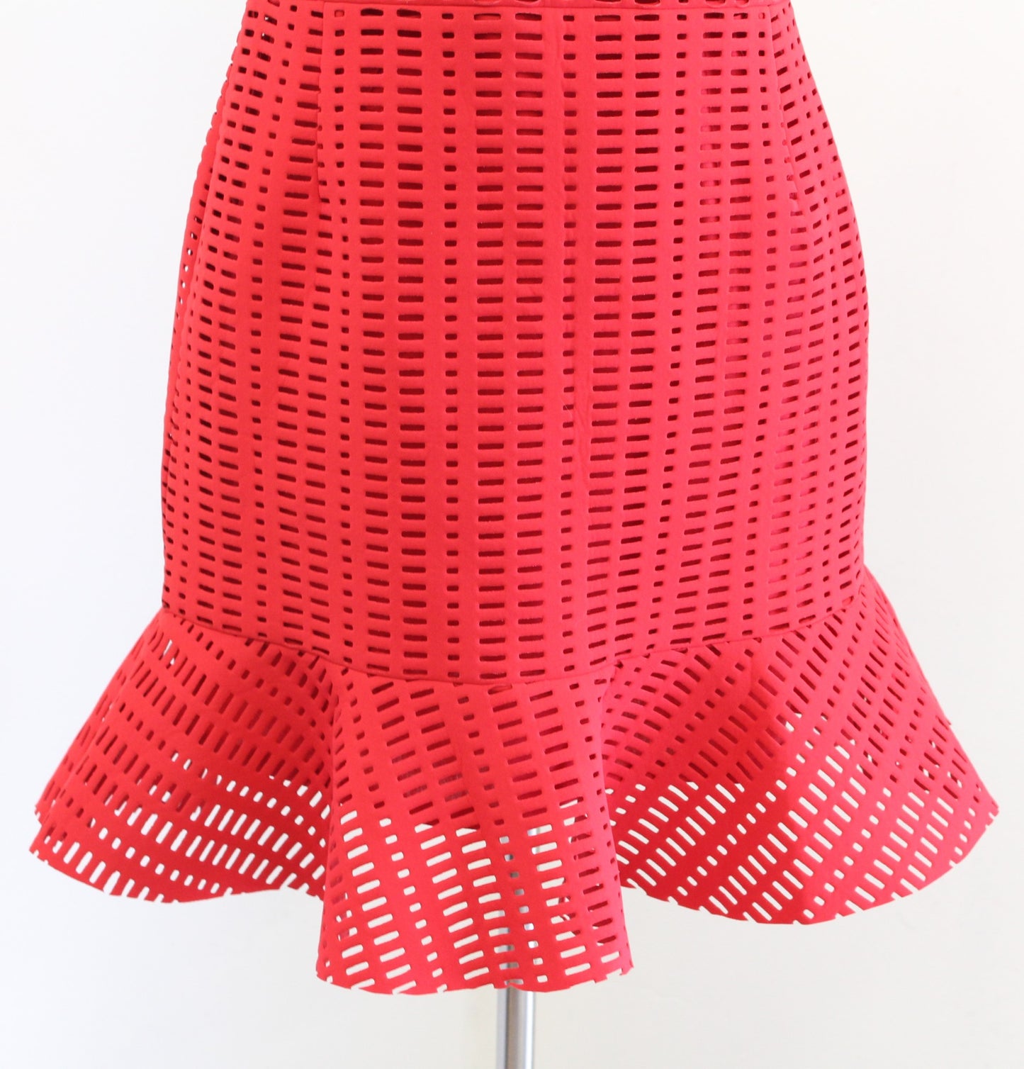 Sandro Paris Red Eyelet Perforated Flounce Hem Sheath Dress Size 2 Cocktail