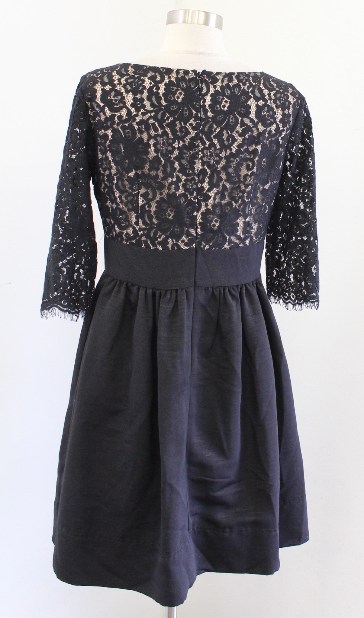 Eliza J Black Lace Faille Fit and Flare Cocktail Party Dress Size 10P V Neck