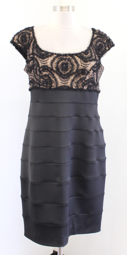 Tadashi Shoji Black Tulle Lace Satin Contrast Sheath Dress Sz 14 Cocktail Party