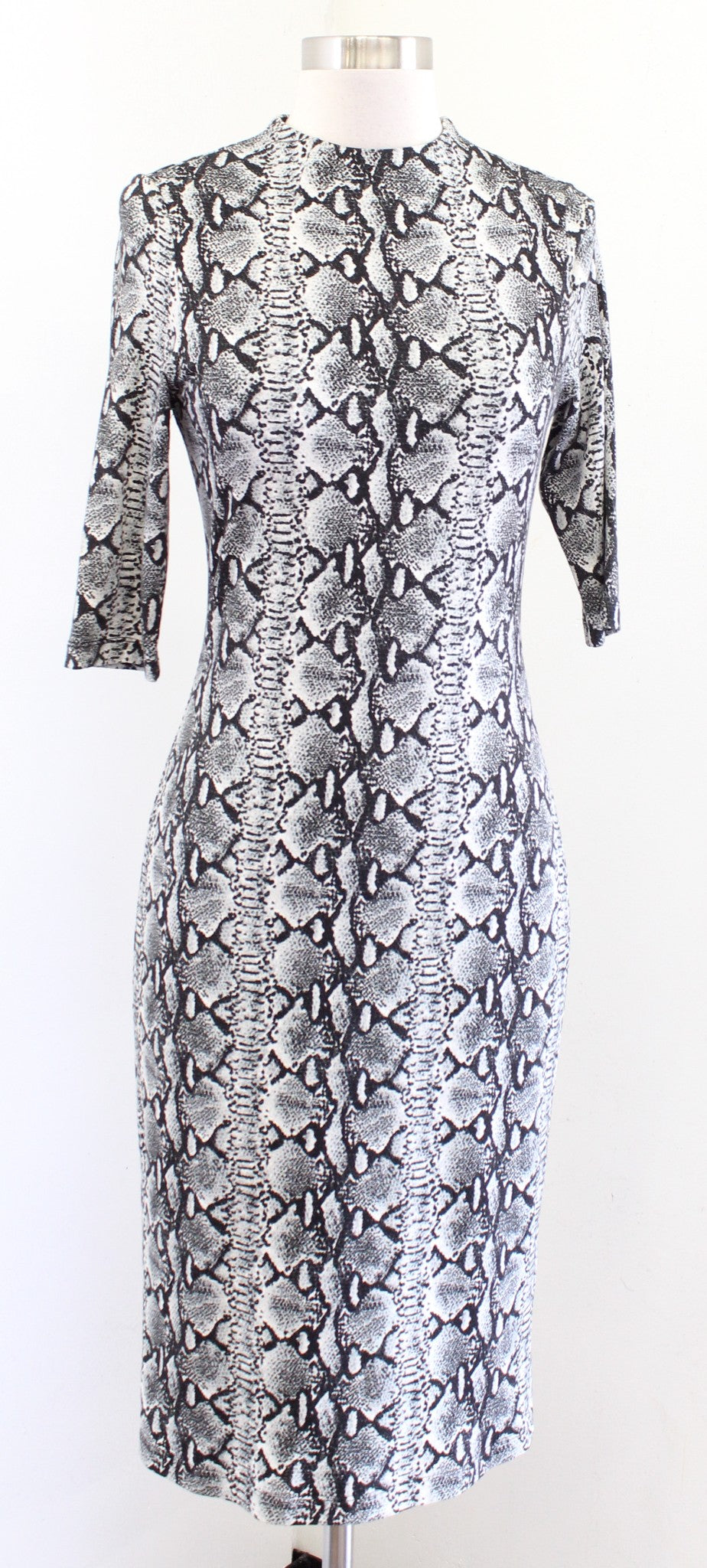 Alice + Olivia Delora Mock Neck Snakeskin Print Knit Midi Dress Size 6 Bodycon