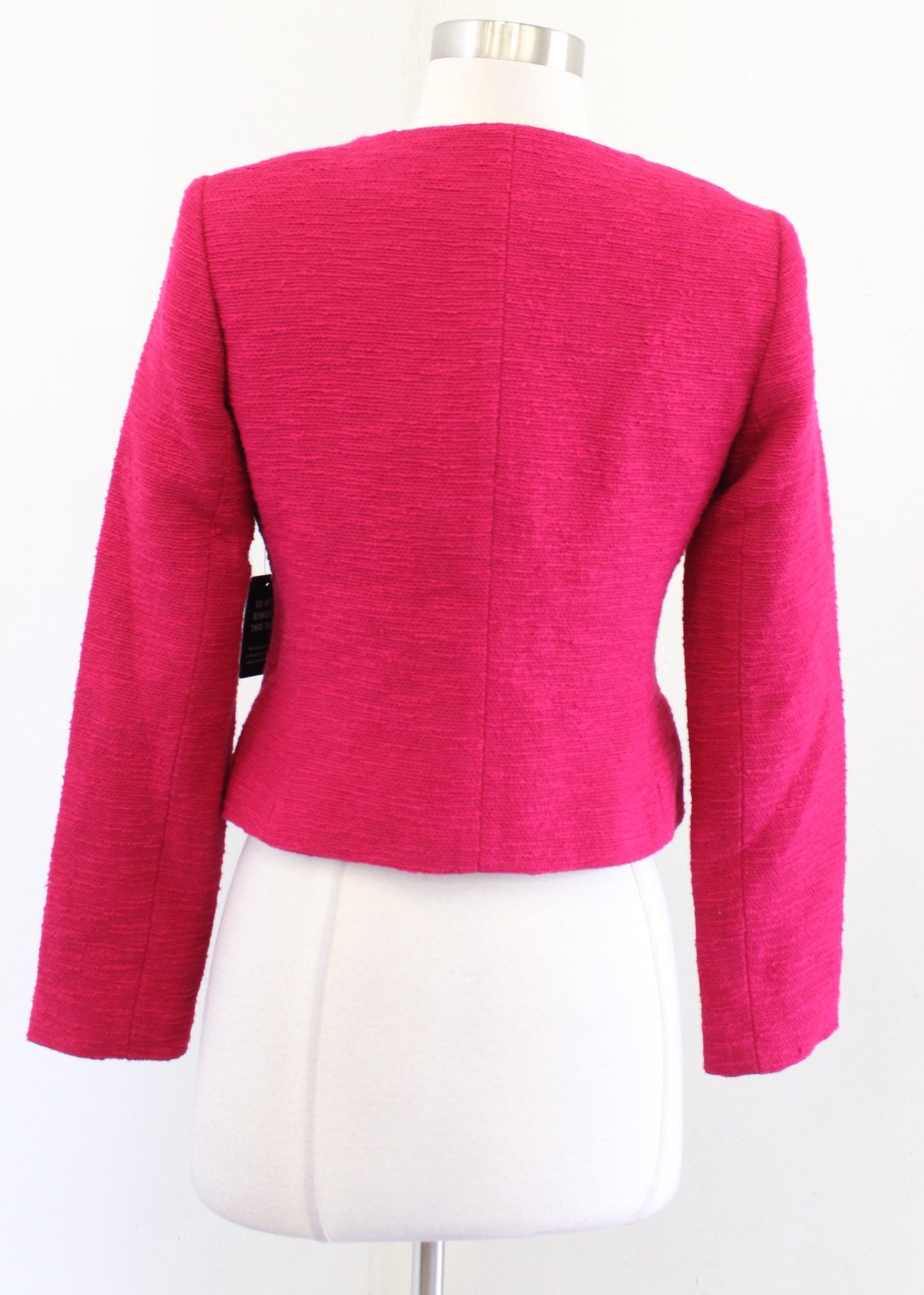 NWT Express Raspberry Tweed Scoop Neck Cropped Blazer Jacket Size XS Gold Button