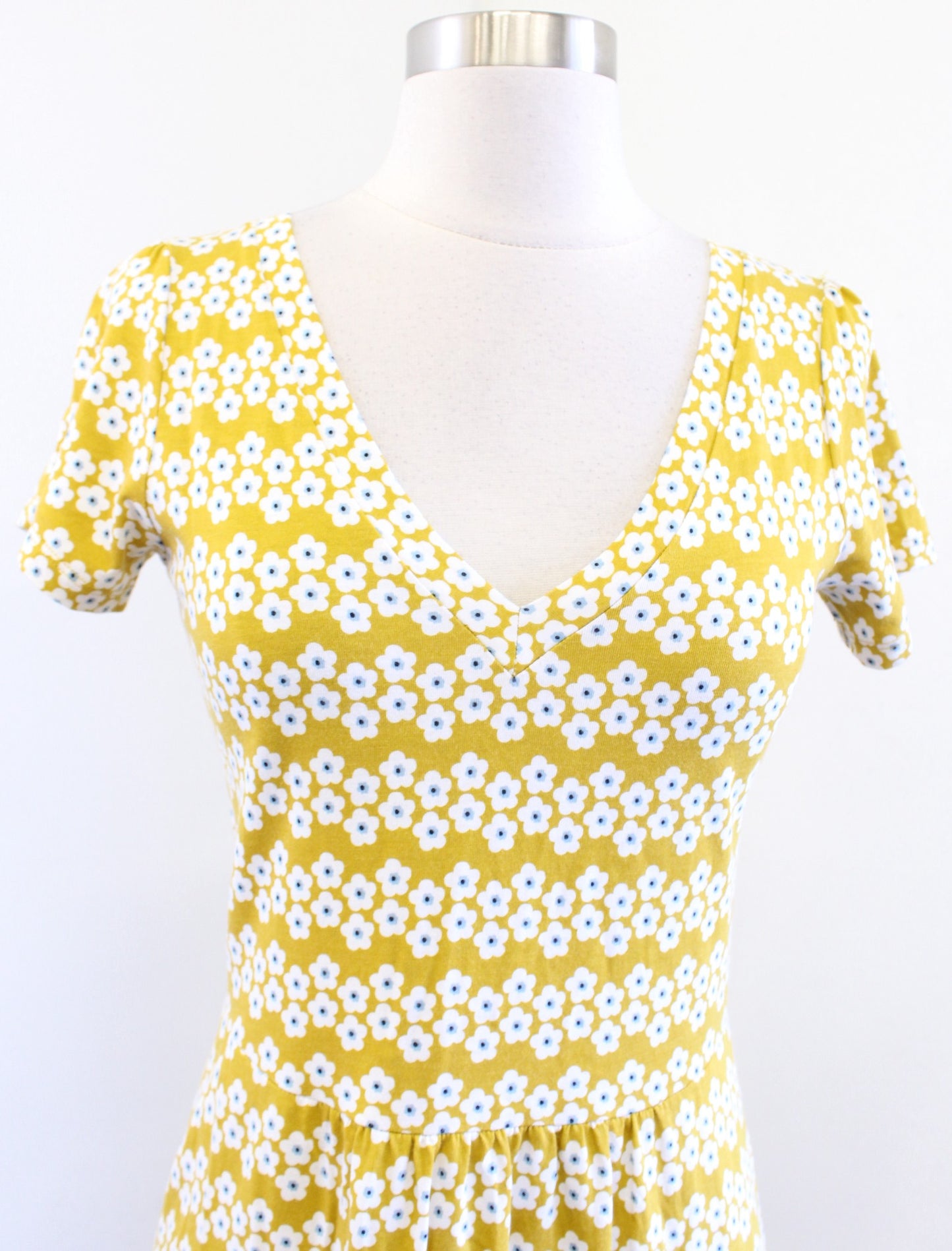 Boden Penelope Mustard Yellow Floral Daisy Print Casual Jersey Dress Sz US 2R 2