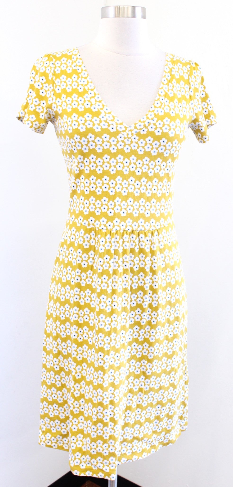 Boden Penelope Mustard Yellow Floral Daisy Print Casual Jersey Dress Sz US 2R 2