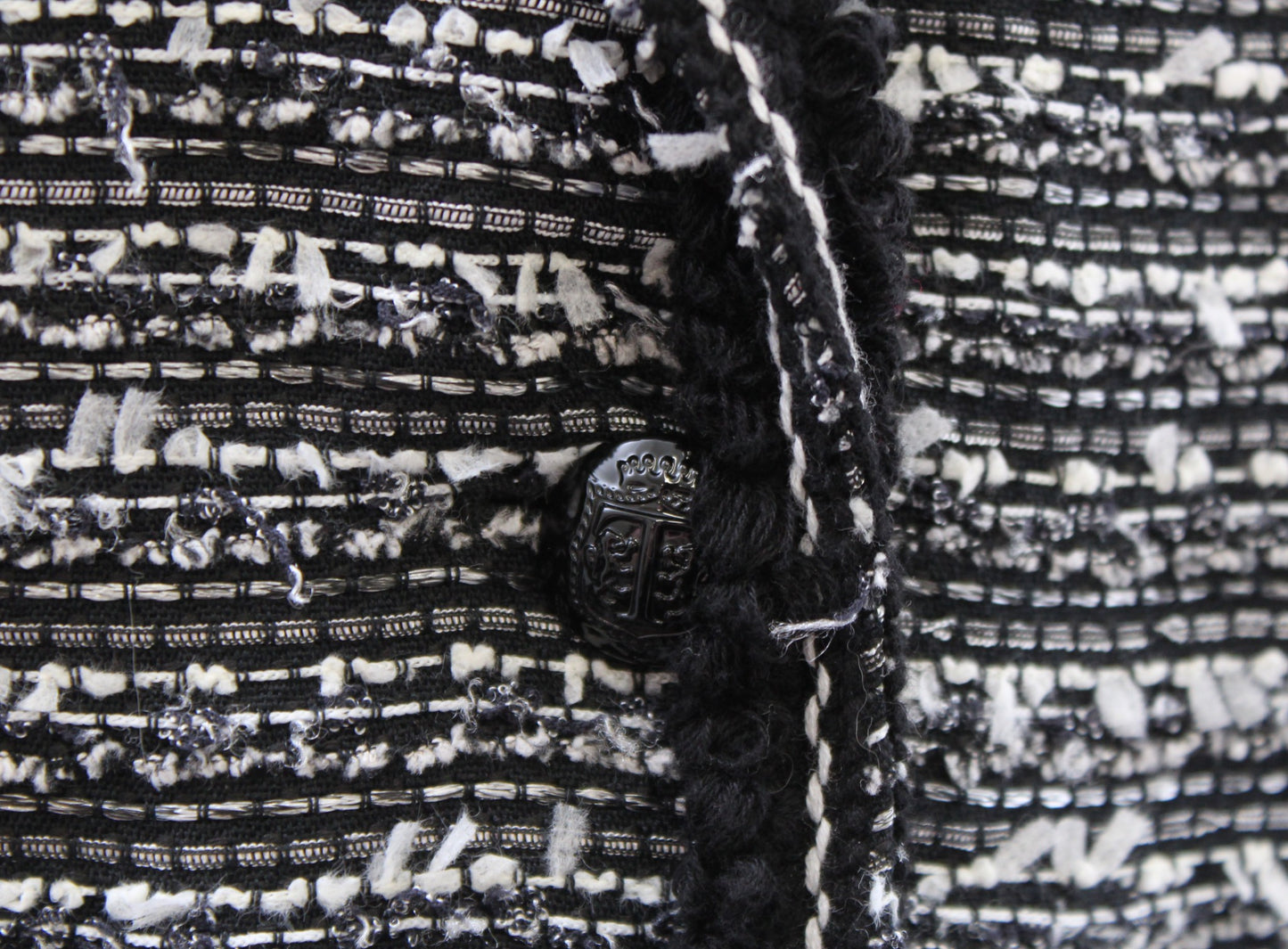 Talbots Womens Fringe Trim Tweed Blazer Jacket Size 8P Gray Black Career Office